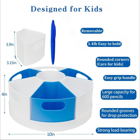 Rotating Art Supply Organizer Caddy for Kids - 7 Bins Craft Marker Crayon Storage for School Desk, Lazy Susan Holder