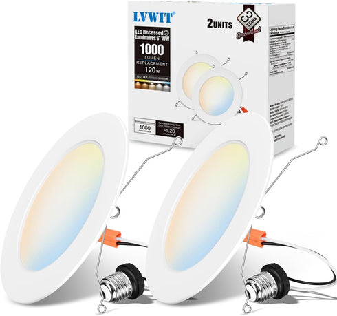 LVWIT LED Recessed Light 6inch, 5CCT Can Lighting with White Cover, Color