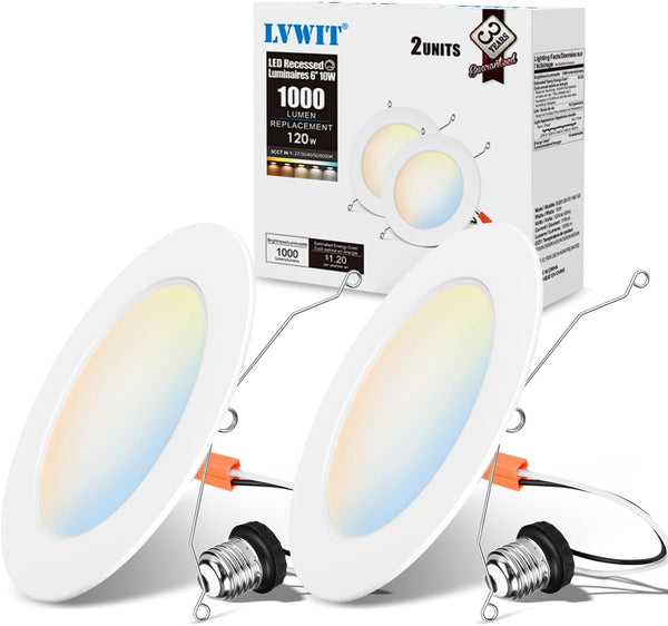 LVWIT LED Recessed Light 6inch, 5CCT Can Lighting with White Cover, Color