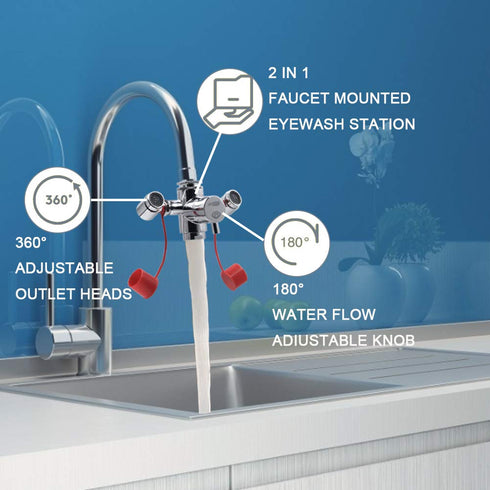 Faucet Mounted Eyewash Station with Cover - Emergency Eye Wash Unit for Lab, Office, Home