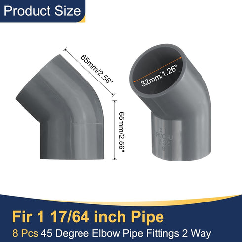8pcs 1" 45 Elbow 2-Way 45 Elbow uxcell Degree Pipe Fittings, Furniture Construction Grade Degree PVC Corner Adapter