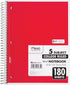 Mead 5 Subject Spiral Notebook, College Ruled, 180 Sheets, 10-1/2" x 8", Color Selected For You, 1 Count