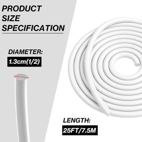 25FT Backer Rod 1/2 Inch Diameter Foam Caulk Concrete Expansion Joint Filler White Saver Weather Strip Seal for Gaps and Joints Concrete Filling (1/2 Inch x 25FT)