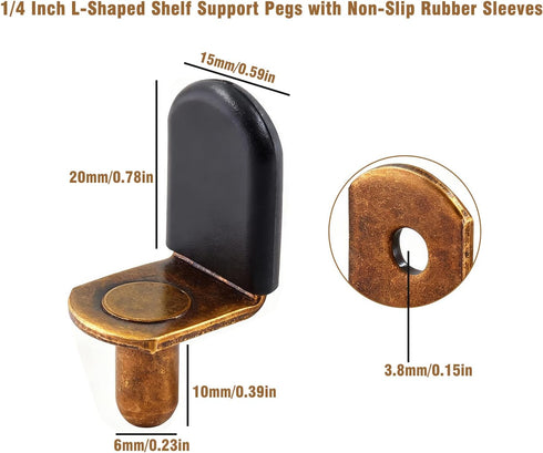 40 1/4 Inch Closet, Pcs Shelf Support Pegs, L-Shaped Metal Shelf Pins with Protective Rubber Sleeves, Cabinet Hardware