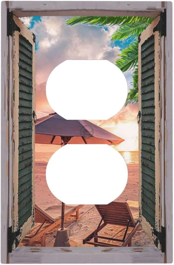 Tropical Summer Beach Sunset 1 Gang Outlet Covers, Duplex Receptacle Wall Plate Decorative Electrical Faceplate
