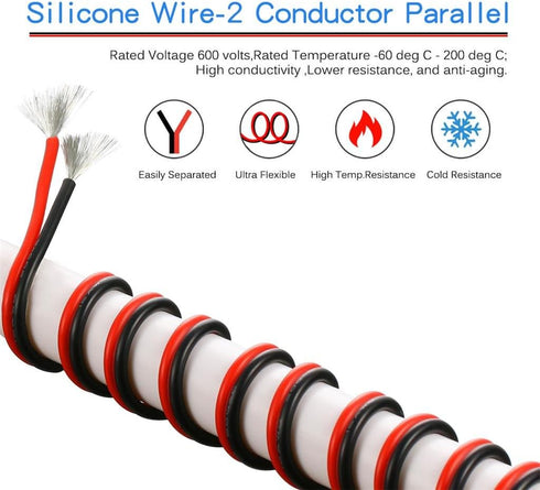 BNTECHGO 16 Gauge Flexible 2 Conductor Parallel Silicone Wire Spool, 10ft Red Black, High Resistant 600V