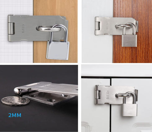 SZHDX Door Locks Hasp Latch, 5 Inch 304 Stainless Steel Safety Packlock Clasp, 2 Pack