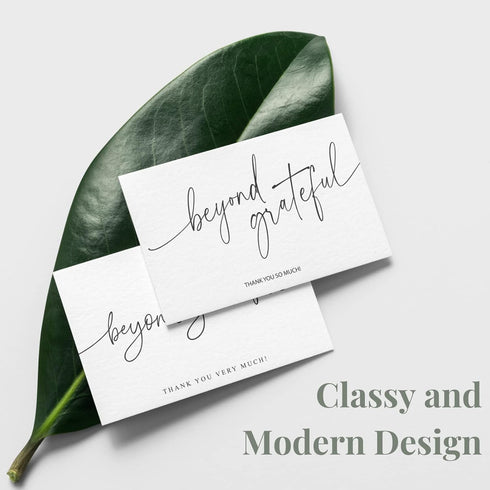 Pack 100 4x6 Inch Beyond Grateful Thank You Cards | Bulk of with Kraft Envelopes and Matching Stickers, Minimalistic