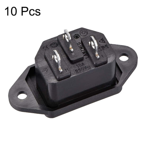 uxcell Panel Mount Plug Adapter, AC 250V 10A C14 3-Pins IEC Inlet Module Plug Power Connector, Pack of 10