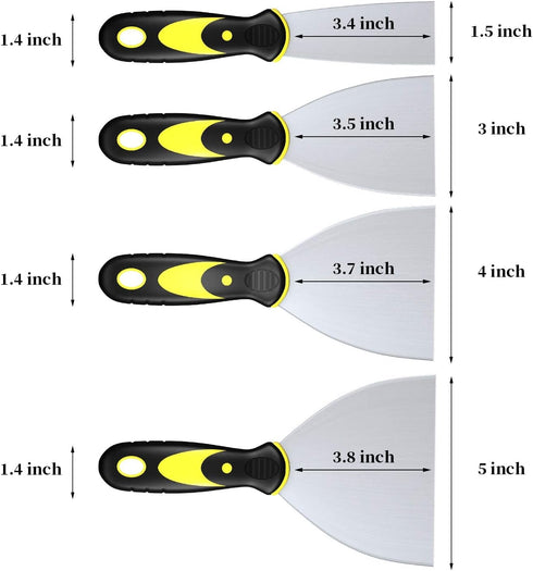 Putty Knife Scrapers, Spackle Knife, Metal Scraper Tool for Drywall Finishing, 4 Pack