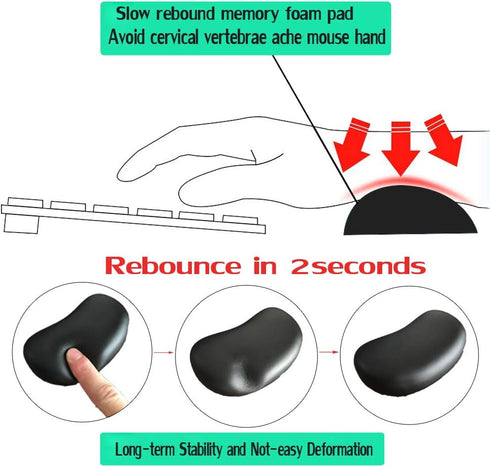 Ergonomic Memory Foam Wrist Pad, Anti-Skid Mouse Pad Support Mat for PC Computer Laptop Desktop (Deep Black)