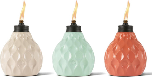 TIKI Seaside Escape 3-Pack Table Torches, 6" Pastel Ivory, Pink & Blue
