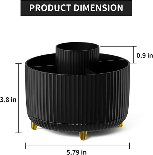 Marbrasse Desk Organizer, 360-Degree Rotating Pen Holder with 5 Compartments for Office, Home, Black