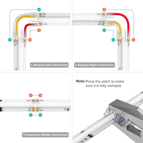 3pin 10mm 4pcs 5 3Pin WS2811 630LED/m WS2814 784LED/m BTF-LIGHTING FCOB COB Solderless Connector Kit Strip to Strip