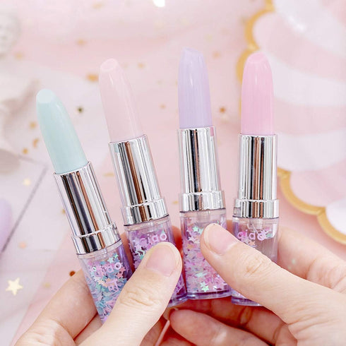 Funny Live 4 Pcs Cute Sequins Drift Gel Ink Rollerball Pens, Simulation Lipstick Ballpoint Pens, 0.7mm Black Ink