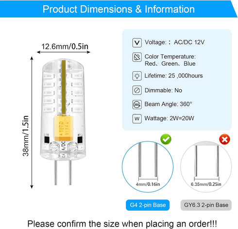 Red G4 LED Bulb 12V AC/DC 2W, 5 Pack Bi-Pin Base Spotlight for RGB Landscape Holiday Lighting