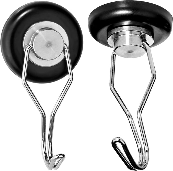 Mavoro Strong Magnetic Hooks for Hanging, Set of 2 Black Heavy Duty Magnets, Up to 65 lbs