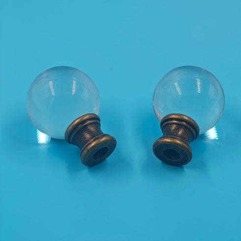 AUXBC 2PCS 1/4-27 Crystal Lamp Finials with Bronze Chrome Base, Thread Glass Ball Topper Decorative Cap for Table Floor
