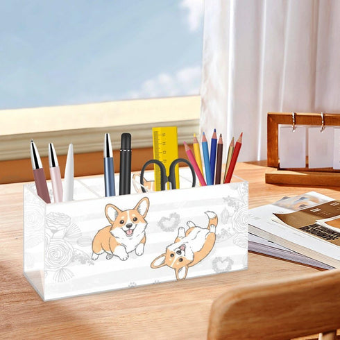 Ainavmxzs 4 Countertop Cute Dogs Acrylic Pencil Holder For Desk With Compartments Makeup Organizer Brush Storage Bar