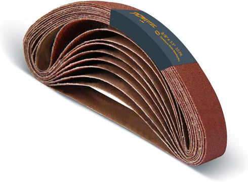 POWERTEC Sanding Belts 3/8 x 13 Inch, 40 Grit Aluminum Oxide Belt Sander, 10PK for Wood & Paint, Metal Polishing