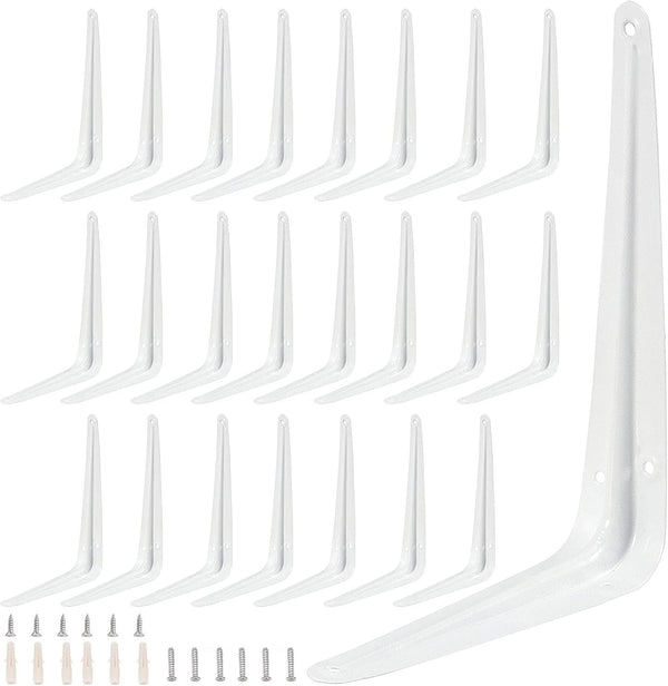 ZOENHOU 24 Pack 6 x 8 Inch White Shelf Brackets, Heavy Duty