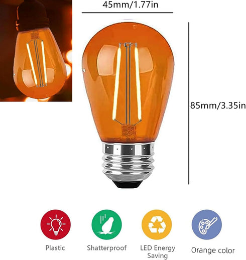 15 Pack S14 LED Light Bulb Orange LED Replacement Bulbs 2W S14 LED String Light Edison Bulb E26 Base Plastic Shatterproof LED Decorative Bulbs for Outdoor Home Patio Christmas Decor(Orange) by Minsily
