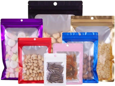 IRTGFHJE 100PCS Packaging Pouches(White,14x20cm) Flat Lock Bags Flat Matte Aluminum Foil Ziplock Bag DIY Matcha Cocoa