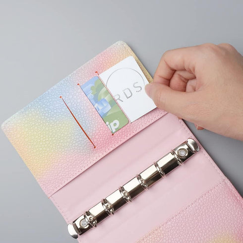 Pink PU Leather Budget Binder Cover, A7 6-Ring Money Organizer, Refillable Loose Leaf Notebook