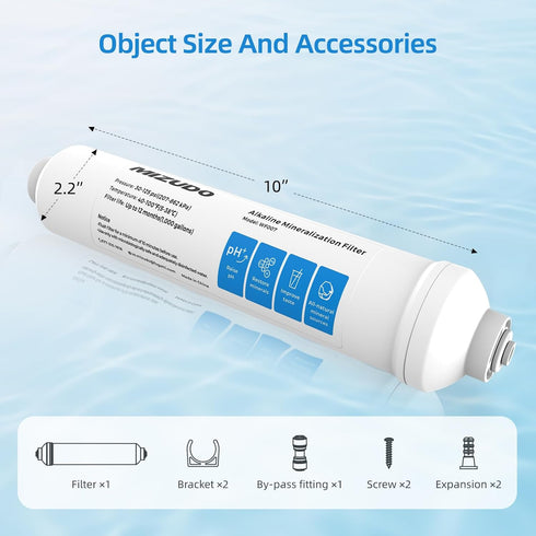 12 1/4" 10-inch MIZUDO Months Remineralization Filter, Quick Connect Alkaline Filter for RO Reverse Osmosis System