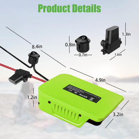 Power Wheel Adapter for Greenworks 40V Lithium-ion Battery, Robotics Connector with Fuse & Switch