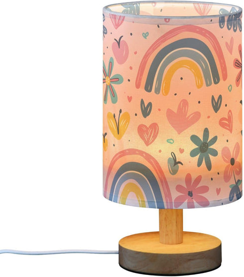 ALAZA Flower Rainbow Heart Lamp for Girls Boys Bedroom Bedside Table Lamp with USB Port LED Kids Nightstand Lamp Wood