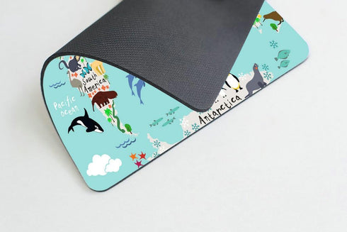 Smooffly Map Mouse Pad Office, Animal Map of The World Rectangle Non-Slip Rubber Mousepad, Blue Green