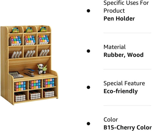 Wooden Desk Organizer, Large Capacity DIY Pen Holder Storage Box for Office, Home, School Supplies