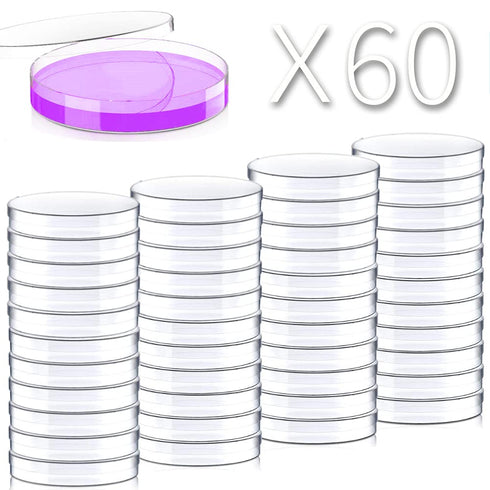 60 Pack Sterile Plastic Petri Dishes with Lid, 90mm Dia x 15mm Deep for Laboratory Use (90MM-60PACK)