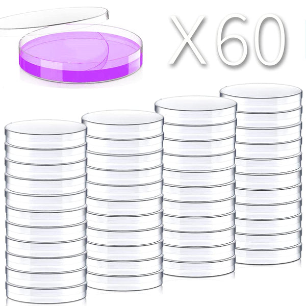 60 Pack Sterile Plastic Petri Dishes with Lid, 90mm Dia x 15mm Deep for Laboratory Use (90MM-60PACK)