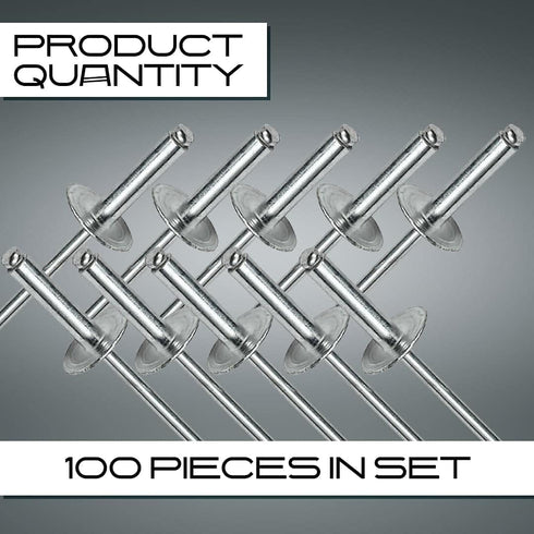 100PCS Large Flange Aluminum Pop Rivets 3/16" X 3/4" Big Head Steel Mandrel Dome Body Blind Clenches