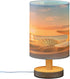 Summer Sunset Bedside Lamp Starfish Shells Beach Table Lamp for Bedroom LED Nightstand Lamp Shade USB Ports Wood Base