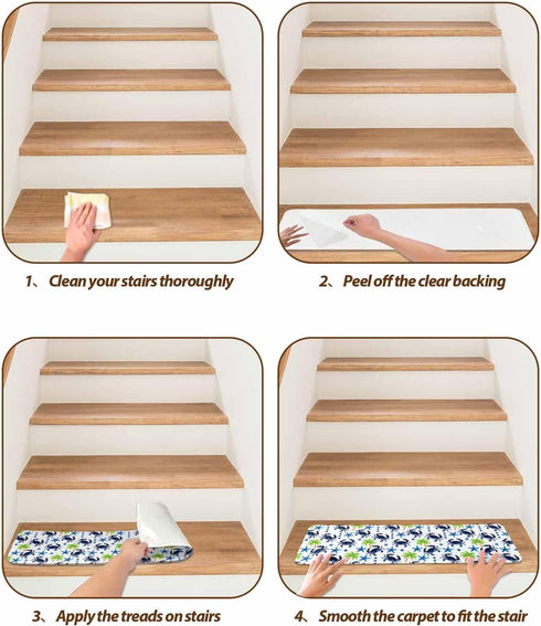 LBCASA 4 8 30 Inch Stair Treads Non Slip Indoor for Wooden Steps, Crab Palm Trees Pcs Stair Mats for Kids Elders Dogs