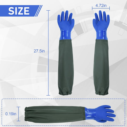 Long Waterproof Gloves, Reusable Chemical Gloves, Padded Cotton Lined, Acid & Oil Resistant, 28 inch XL