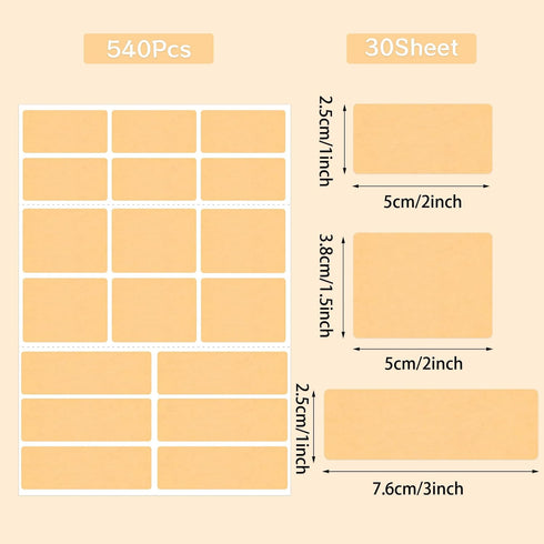 540Pcs 3 Removable Food Labels, Size Labels for Jars, Essential Oil Bottle,Spice Bottle,Food Storage Gift Label