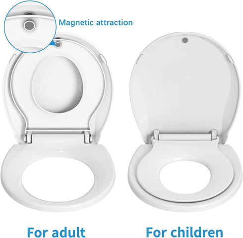 GAOMON 19'' Round Toilet Seat Soft Close with Toddler Seat Built In, Potty Training Toilet Seat Round Fits Both Adult