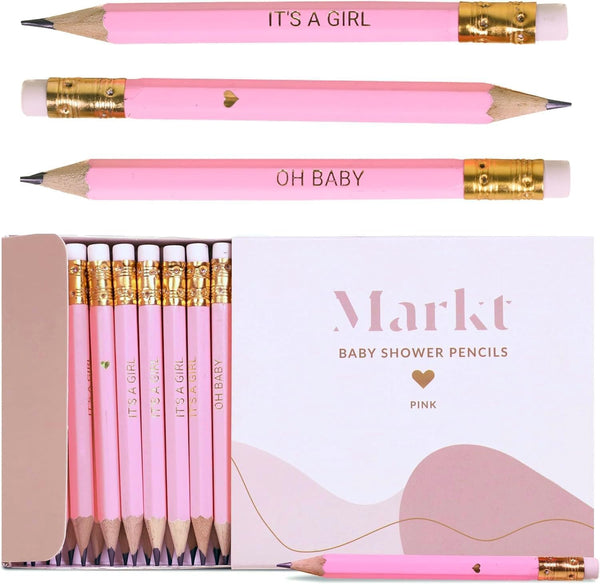 Markt Mini Pink Pencils with Erasers, Baby Shower Games Prizes, Presharpened Bulk Pencils