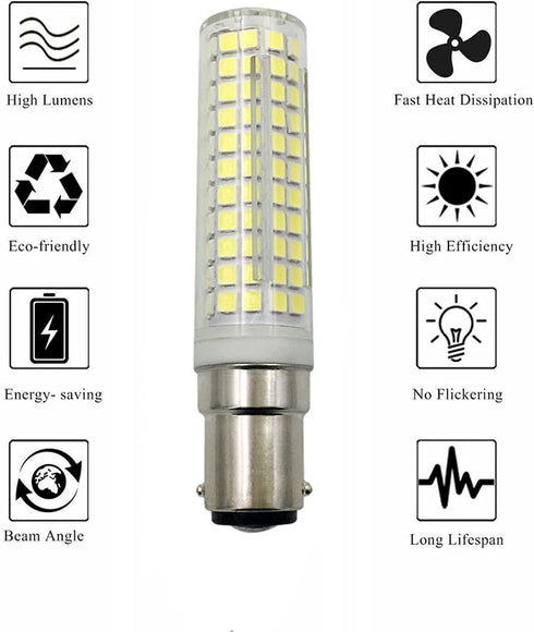 BA15D Bulbs 15W Dimmable, 120V 136-LEDs 2835SMD 6000K 2250LM CRI>90+,150 2-Pack LED Double Contact Bayonet Base