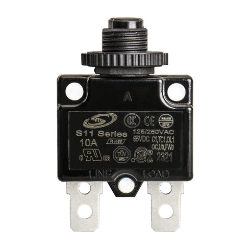 Baomain 10A Circuit Breaker Thermal Overload Protector, S11 Series 125/250VAC/65VDC, Manual Reset Thermal Circuit Breakers Black UL CE Listed Pack of 10 (10 Amp.)