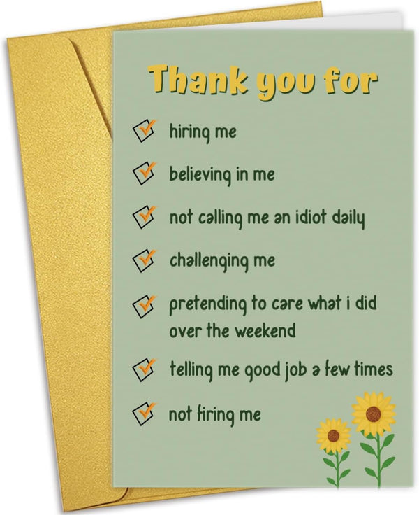 Nchigedy Funny Thank You Card for Boss Manager, Boss's Day Card from Employee