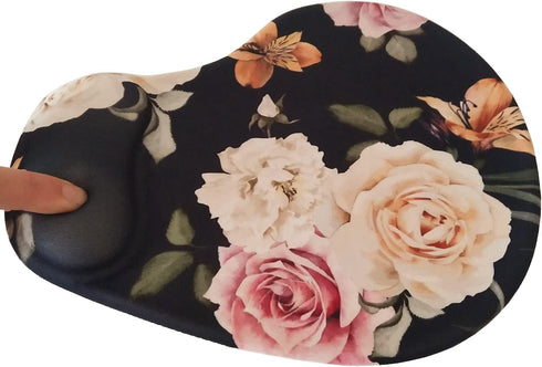 Floral Aesthetic Portable Mouse Pad, Small 3D Gel Mouse Pad with Wrist Support, Black