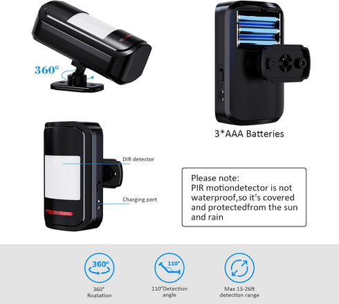 METAK 1 1 Wireless Motion Sensor Alarm Indoor, PIR Detector + Receiver, Movement Activated Doorbell Chime for Home