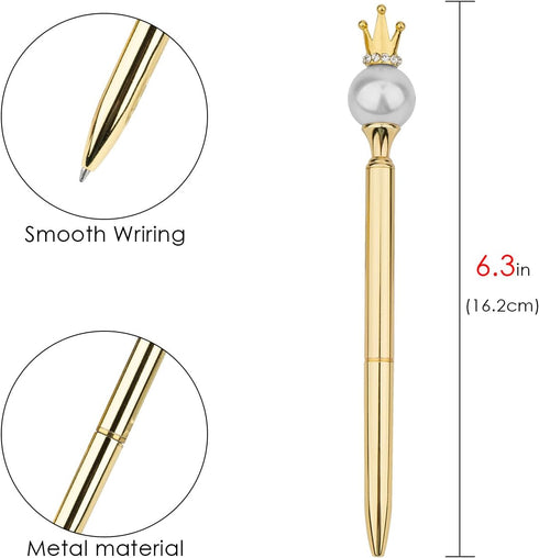 SHIDOW Gold Pen, Pearl Pen, Pearl Decorated Metal Ballpoint Pen Ball, Ballpoint Pens for Office, Home, Party, Christmas, Birthday (4PC) (Style B)