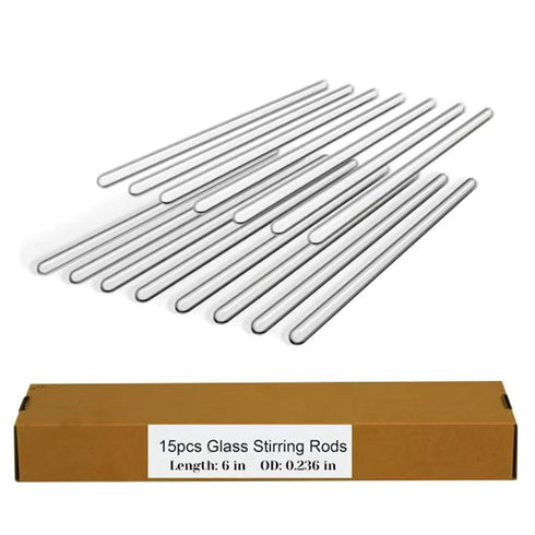 15 Pack Glass Stirring Rods, 6 inch Length, Diameter 6mm, Borosilicate Glass for Mixing Lab