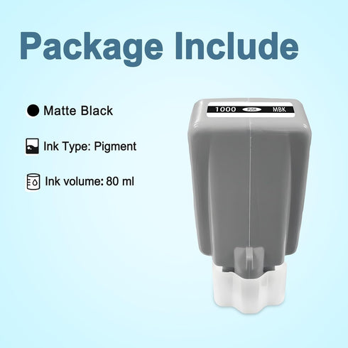 PFI-1000 Ink Cartridge Compatible with Canon imagePROGRAF PRO-1000 Printer, Individual Ink Tank 80ML Matte Black